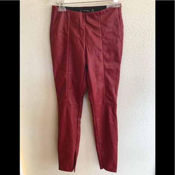 red pleather pants